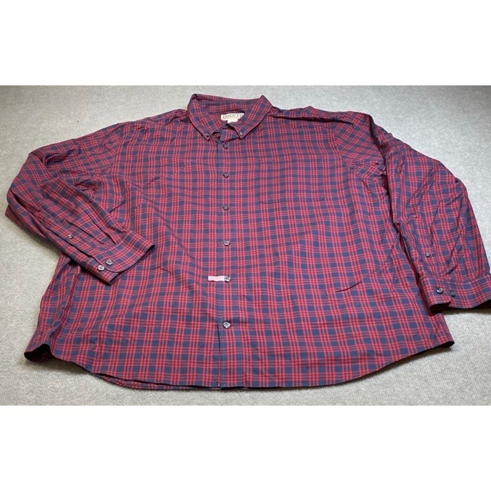 Duluth Trading Co Button Down Shirt Mens 2XL Red Navy Plaid Cotton Long Sleeve